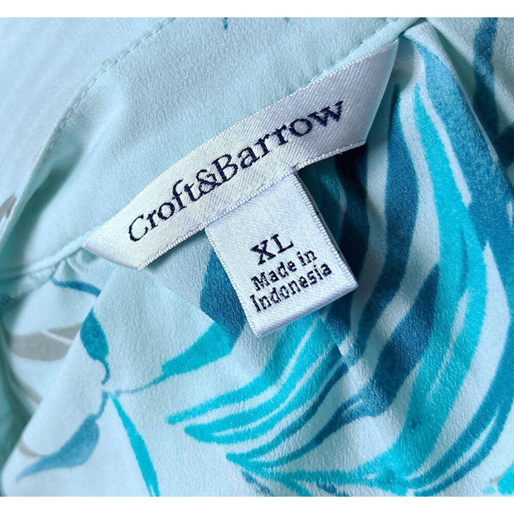 Croft & Barrow Blouse Womens XL Tropical Blue Palm Leaf Split Neck Popover Top - Picture 8 of 8
